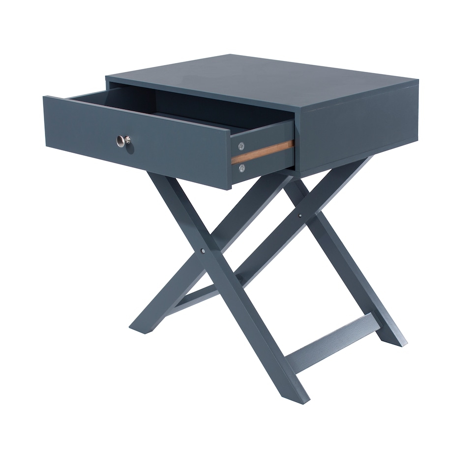 image 1 of Options 1 Drawer X-Frame Bedside Table - Painted Finish, Polished Metal Handle | Blue | Blue | One Size | 1