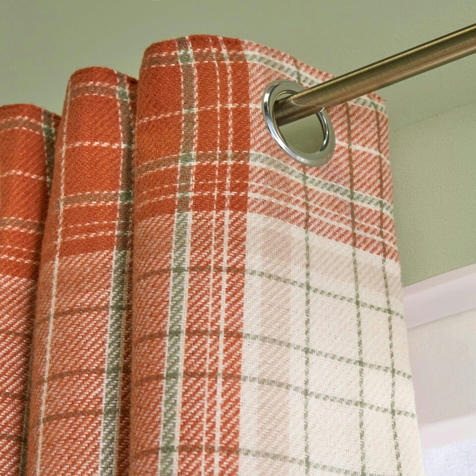 image 1 of OHS Winsford Woven Check Print Ring Top Panel Pair Blackout Eyelet Curtains, 66x54" Multi | Rust/Natural
