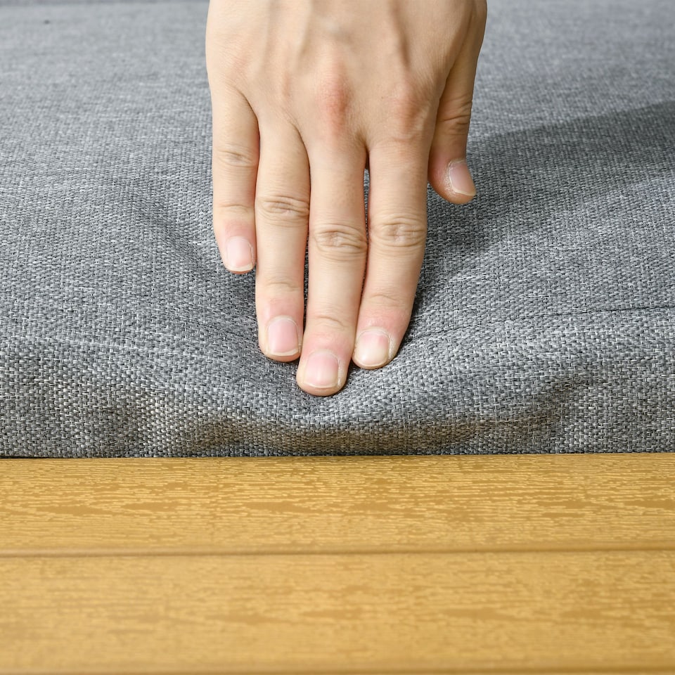 image 1 of Outsunny 3 Pieces Patio Furniture Set, Outdoor Garden Sofa Conversation Set w Padded Cushions, Wood Grain Plastic Top Table and Side Panel, Dark Grey