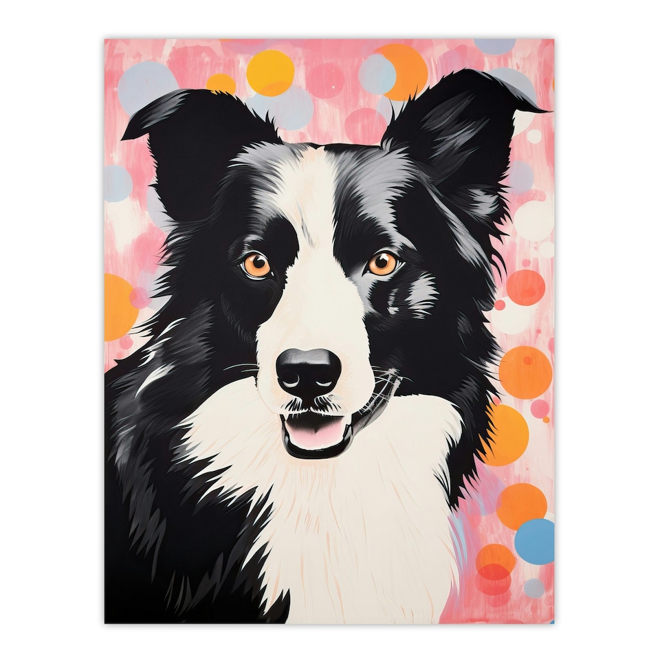 image 1 of Border Collie Dog Abstract Circles Pastels Home Decor Black Framed Wall Art Print A4