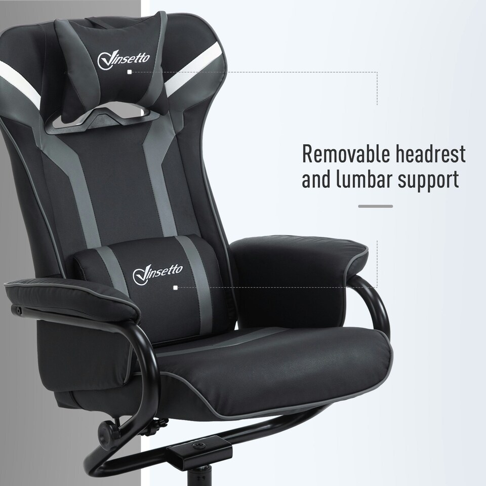 image 1 of Vinsetto Video Gaming Chair with Footrest and Lumbar Support, Grey