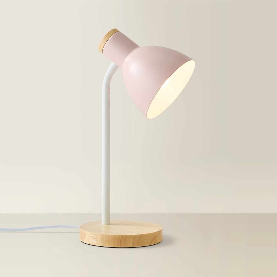 image 1 of ValueLights Woody Blush Pink Desk Task Adjustable Table Lamp and Bulb