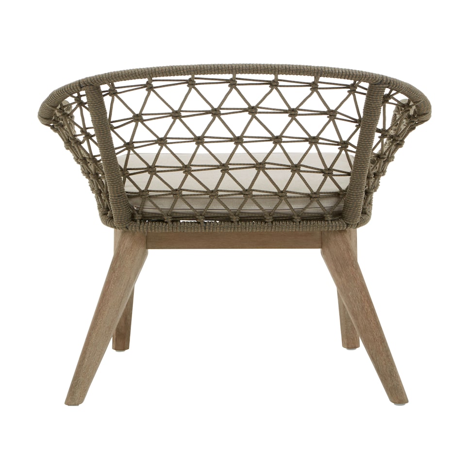 image 1 of Interiors by Premier Rattan Armchair, Airy Single Chair with Grey Cushioning Dining Chair, Wooden Legs Outdoor Chair, Hand-woven