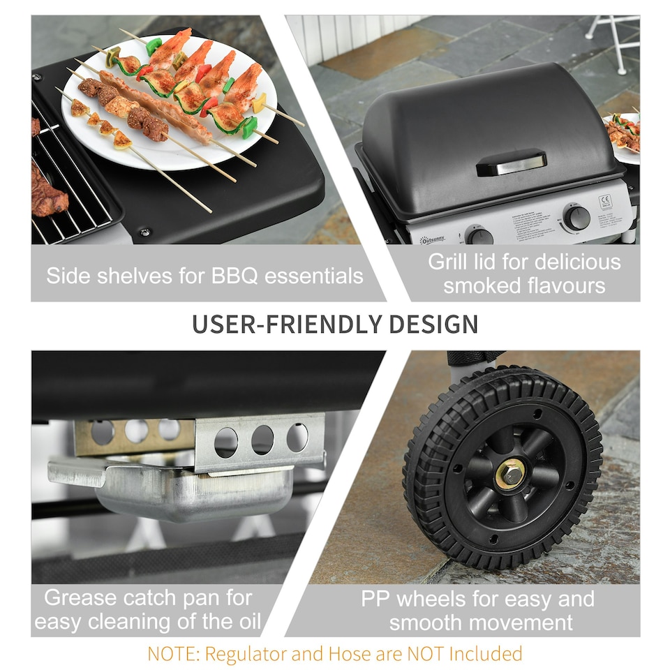 image 1 of Outsunny Propane Gas Barbecue Grill 2 Burner Cooking BBQ 5.6 kW w/ Side Shelves