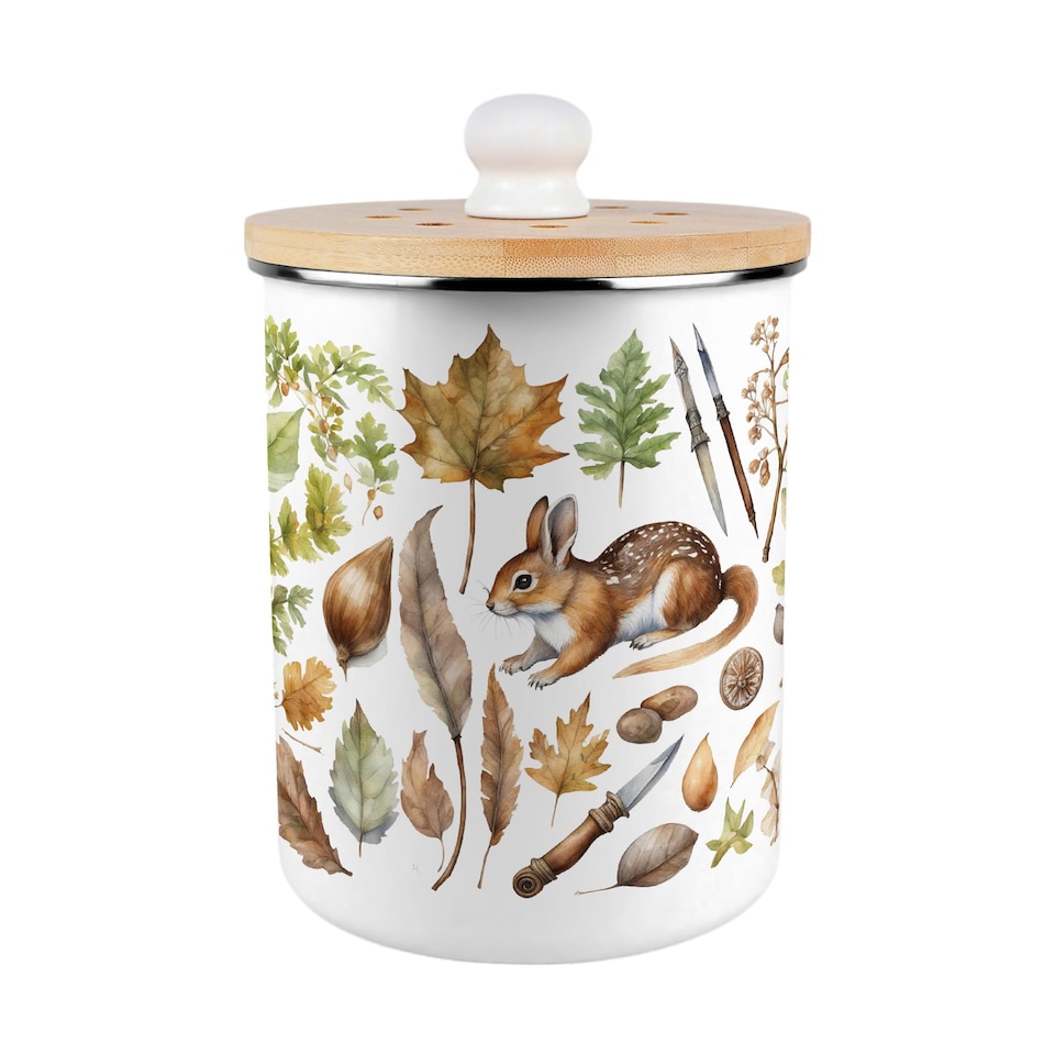 image 1 of Woodland Food Waste Caddy - Metal 2L Decorative Kitchen Compost Bin