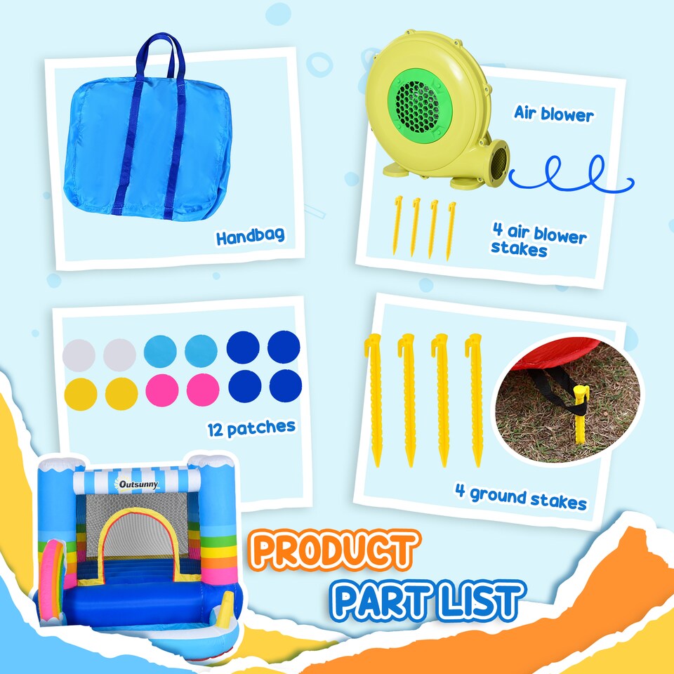 image 1 of Outsunny Kids Bouncy Castle with Pool Outdoor Trampoline W Net Blower 3-8 Yrs