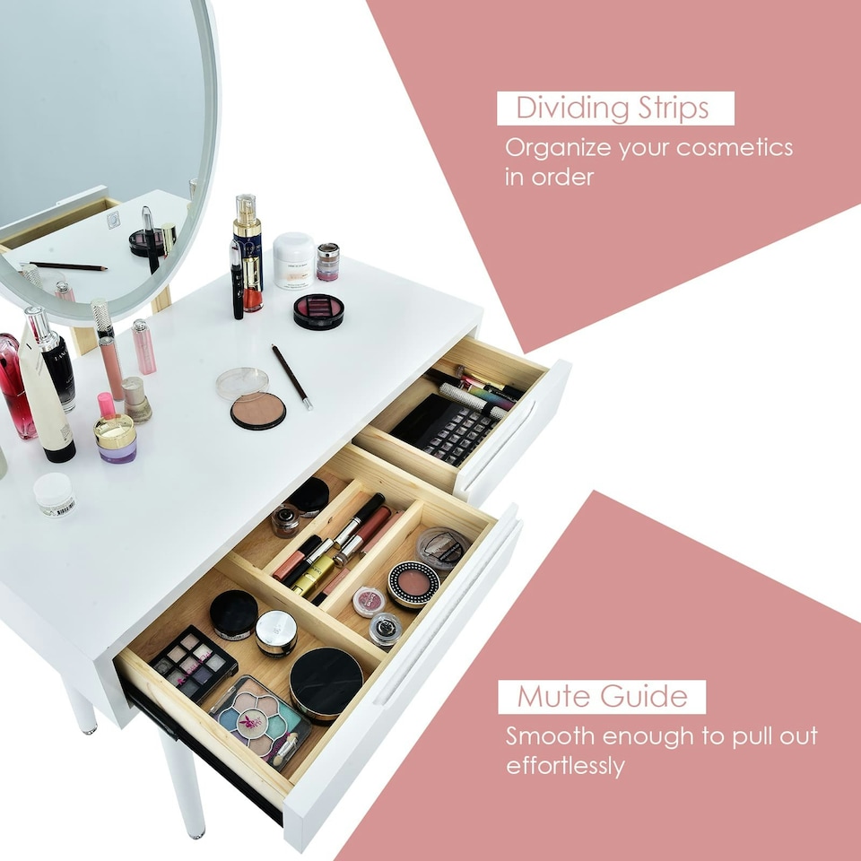 image 1 of COSTWAY Makeup Vanity Dressing Table Set with Lighted Mirror White