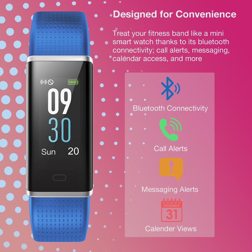 image 1 of Aquarius IP68 Waterproof Bluetooth Fitness Tracker Heart Rate Step Counter Blue