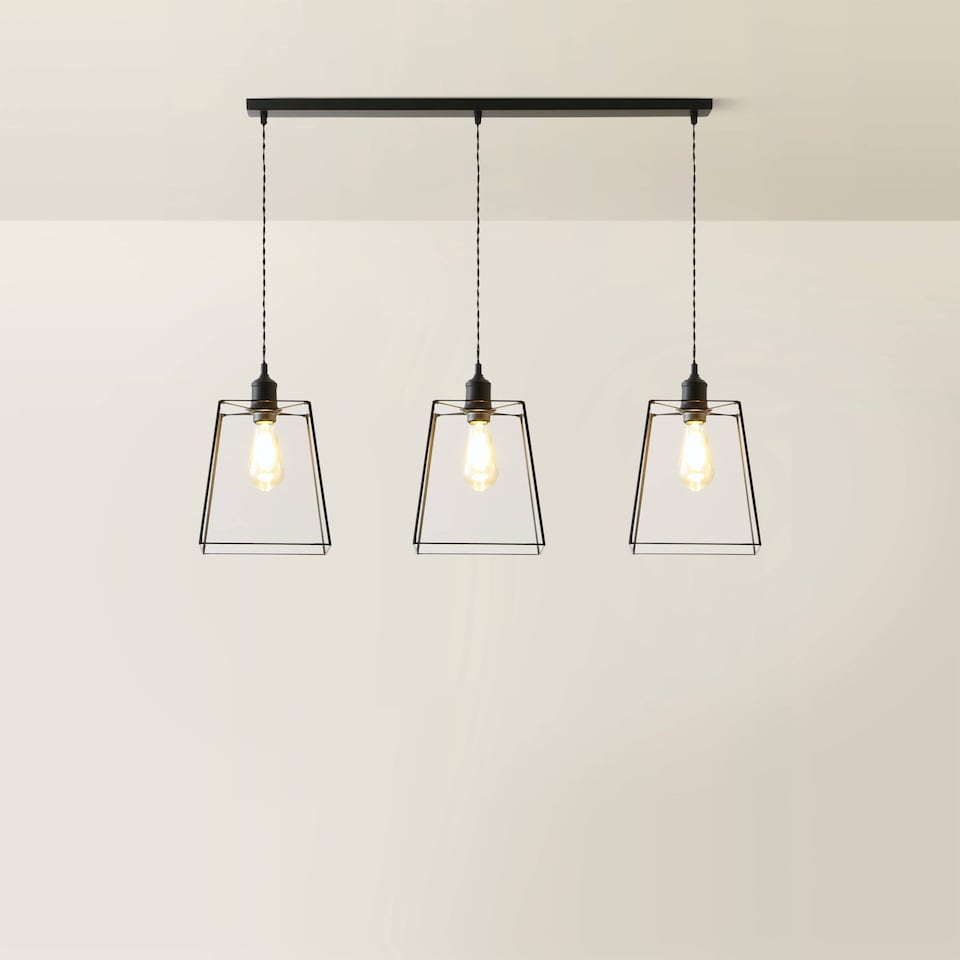 image 1 of ValueLights Susie Glass Matte Black 3 Drop Ceiling Light and Bulbs