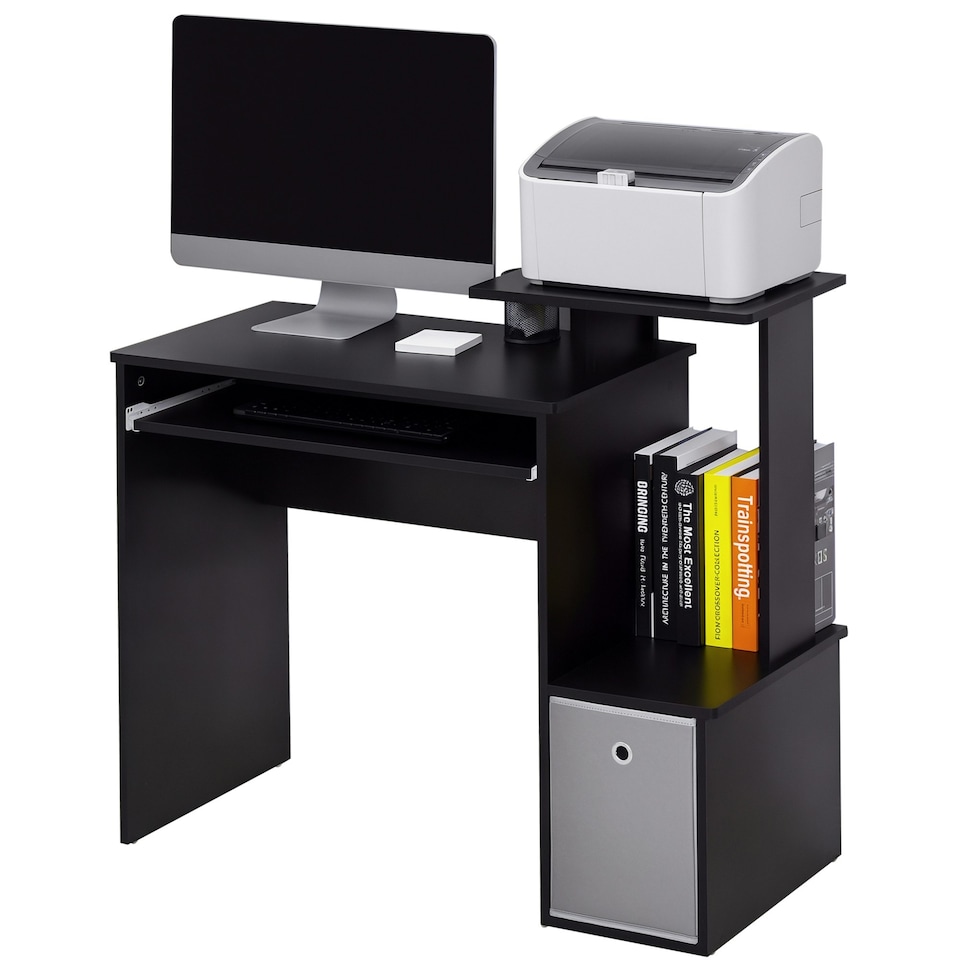 image 1 of HOMCOM Computer Desk with Sliding Keyboard Tray Storage Drawer Shelf Black