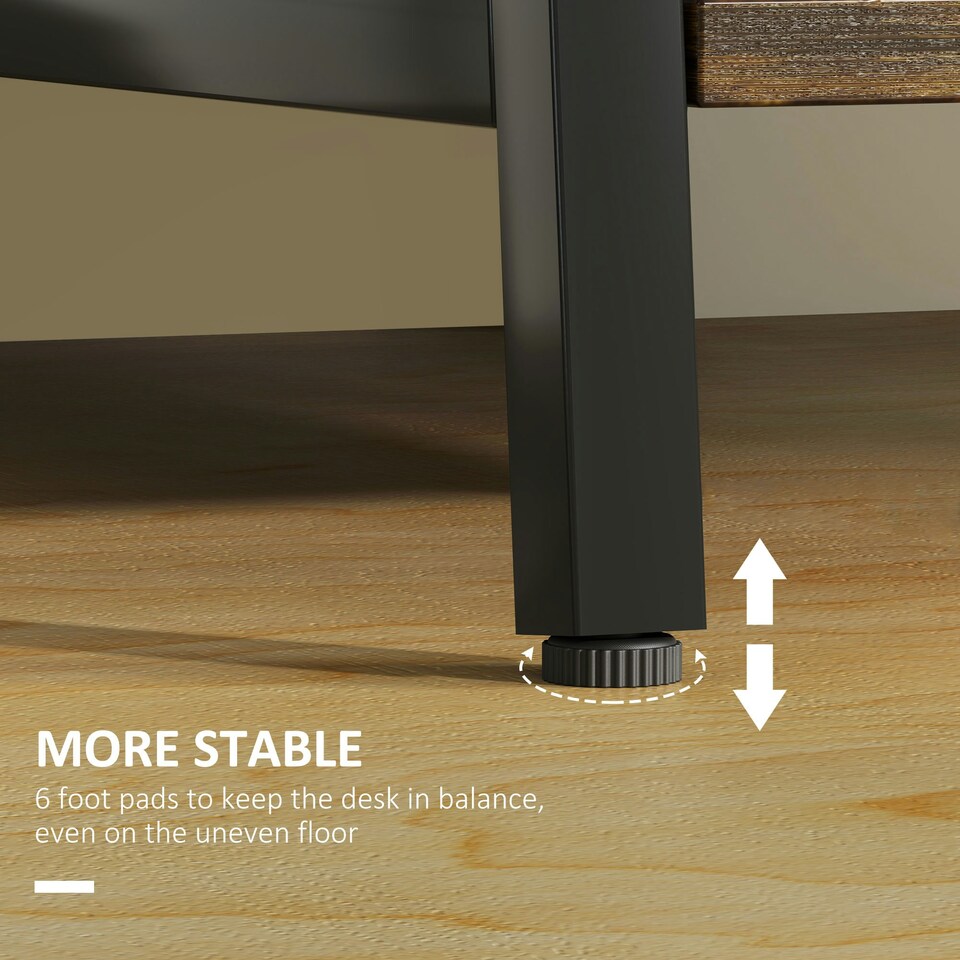 image 1 of HOMCOM 120cm Computer Table with Shelves and Steel Frame, Rustic Brown | Brown | Black | 120W x 60D x 76H cm