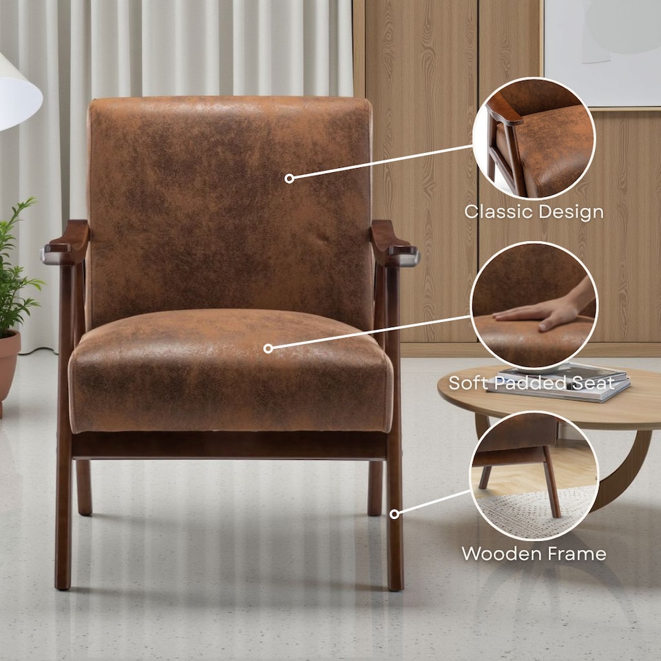 image 1 of Faux Leather Suede Cream Selma Accent Chair