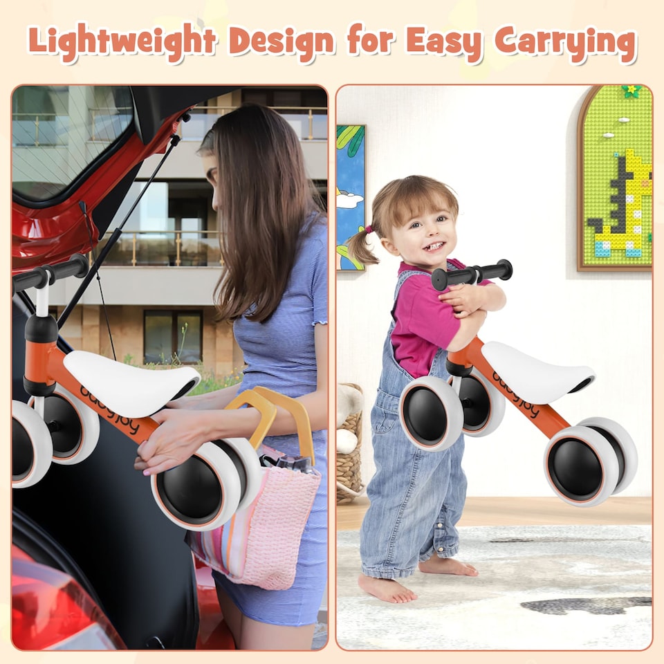 image 1 of COSTWAY Baby Balance Bike No Pedal Infant 4 Wheels Bicycle-Orange