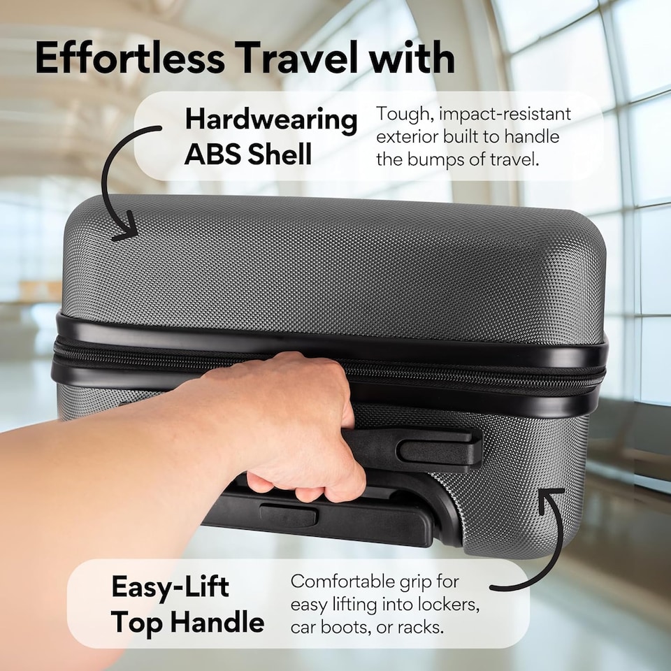 image 1 of Straame 45x35x20cm Dark Grey Cabin Suitcase, 360° Spinner Wheels