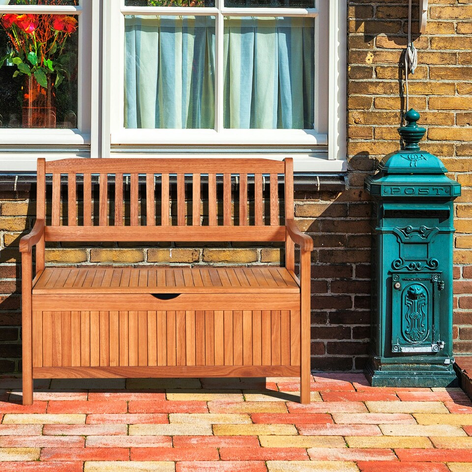image 1 of COSTWAY Multifunctional Patio Storage Bench W/ Liner Brown