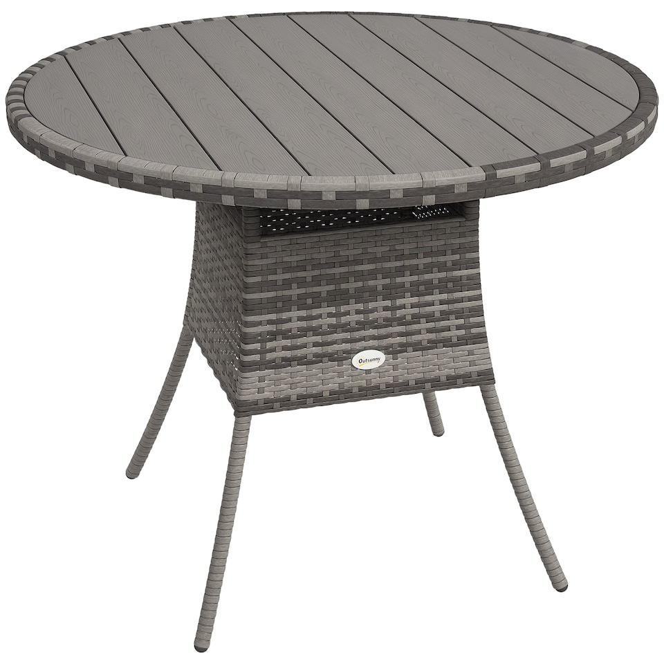 image 1 of Outsunny Outdoor PE Rattan Dining Table w/ Wood-plastic Composite Top, Grey