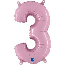 Number 3 Pastel Pink Air Fill Foil Balloon 35cm / 14 in