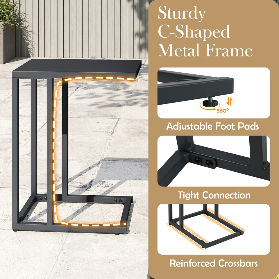 image 1 of COSTWAY C-Shaped Side Table Industrial Metal End Table Grey