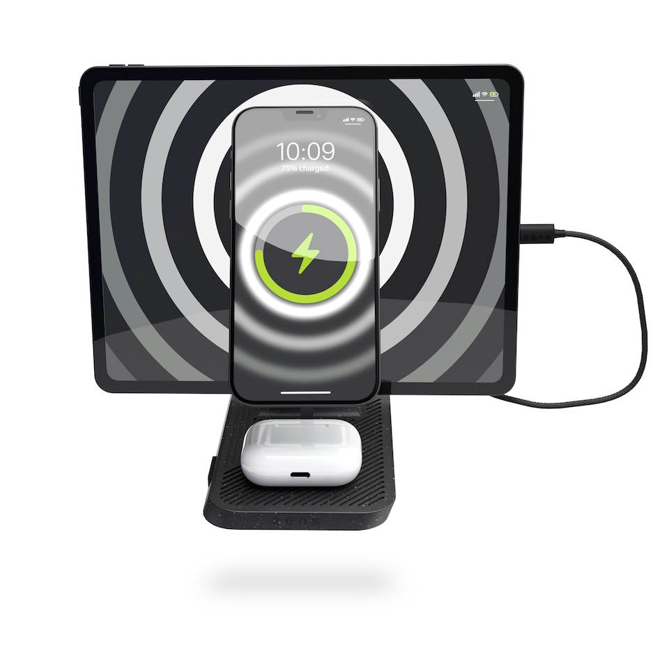 image 1 of Zens 3-in-1 Modular Wireless Charging Station (incl. Wall Charger) - black