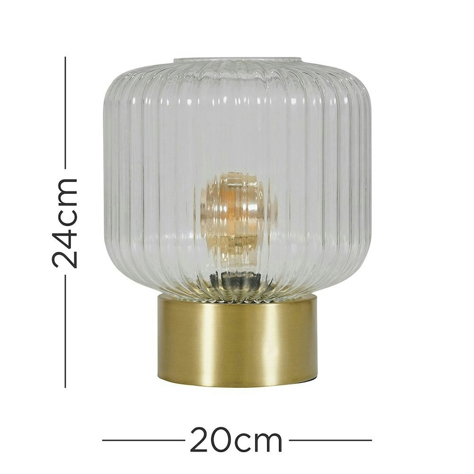 image 1 of ValueLights Satin Gold Base Bedside Table Lamp With Clear Glass Textured Light Shade