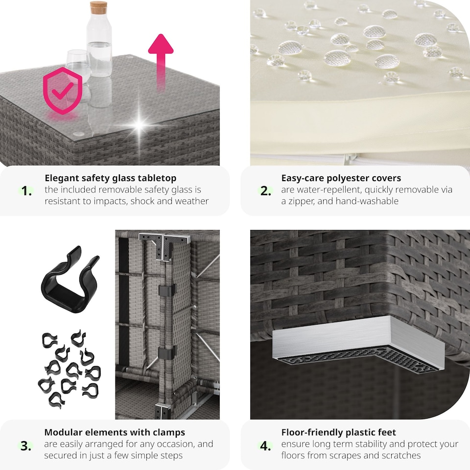 image 1 of Garden Furniture Set Las Vegas - large outdoor corner sofa, armchair, coffee table | Grey | grey | 75 x 75 x 38 cm | 1