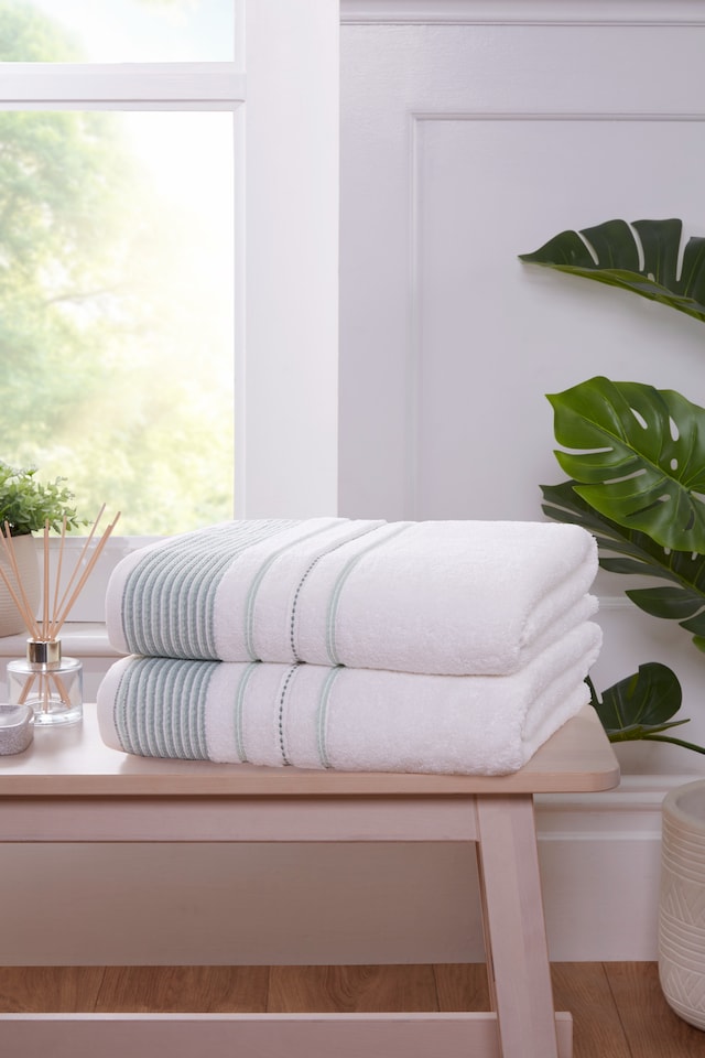 image 1 of Dakota Stripe Cotton Bath Sheet Towels Set Of 2 | Green | Bath sheet | 2