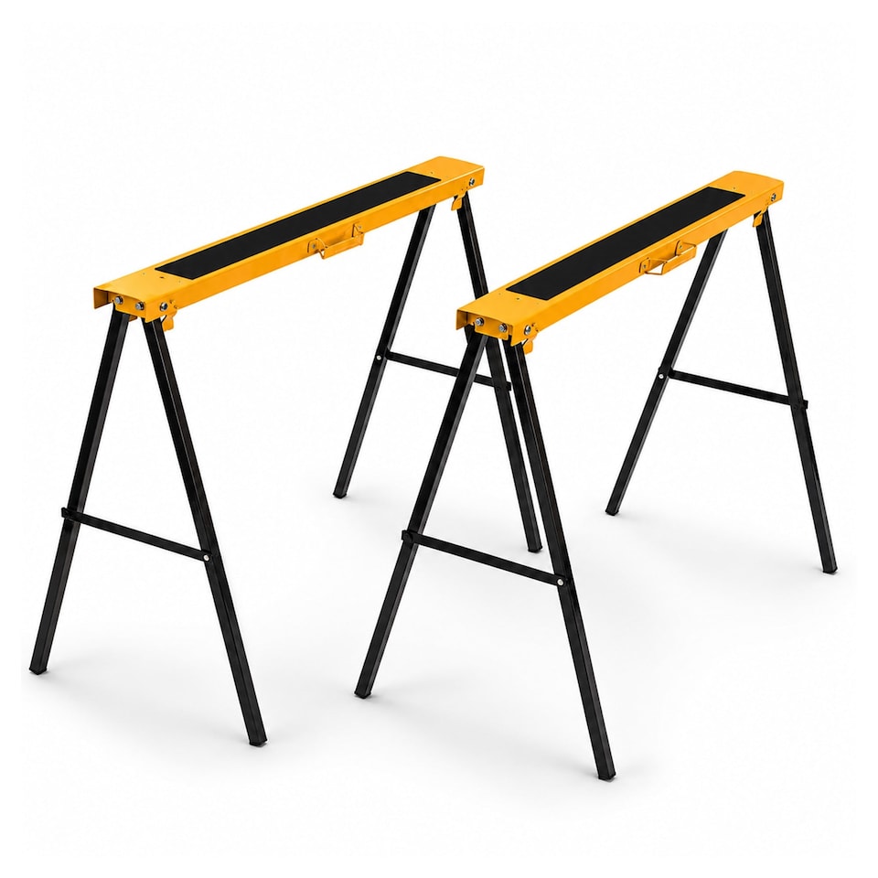image 1 of 2x Saw DIY Garage Work Bench Carpentry Building Trestles Load 100KG | Yellow