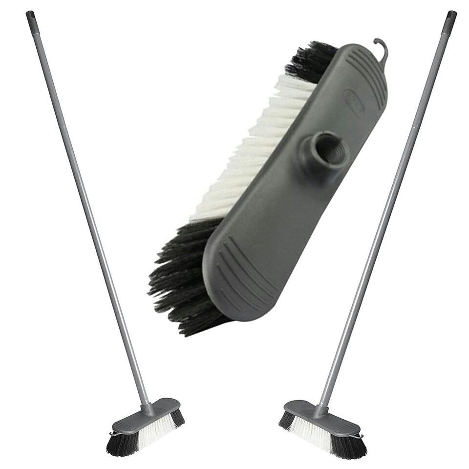 image 1 of 2 x Indoor Metallic Grey 3pcs Long Metal Handle Sweeping Broom With Stiff Nylon Bristles Perfect For All Kinds Of Hard Floors