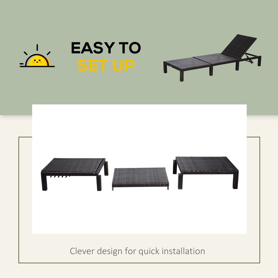 image 1 of Outsunny Rattan Sun Lounger, 5-Level Adjustable Garden Lounger Recliner with Cushion and Headrest, Outdoor Reclining Sunbed, Steel Frame Garden Chair for Patio, Beach, Terrace, Cream White