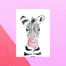 Zebra Pink Bubblegum Greetings Card