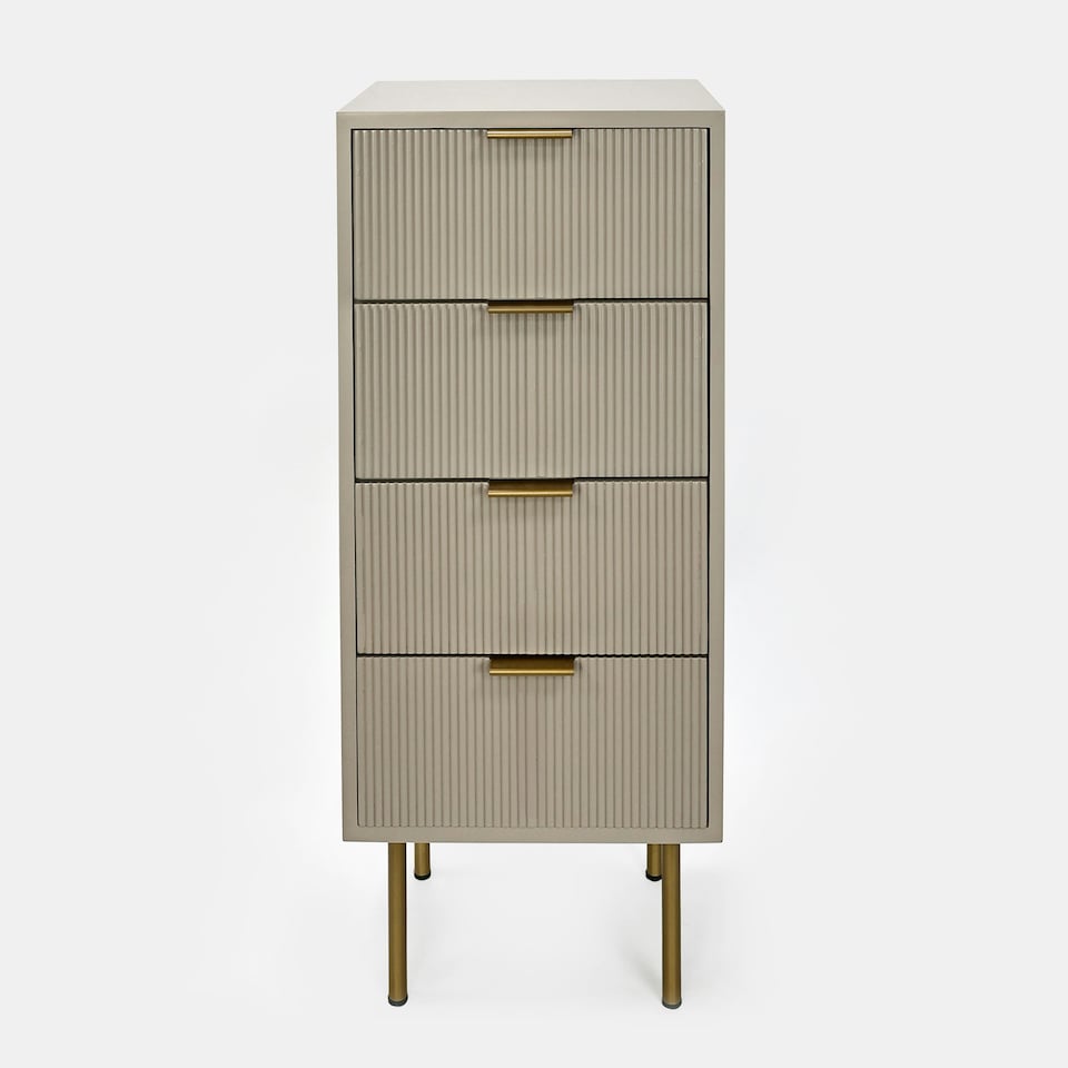 image 1 of OHS 4 Drawer Modern Ribbed Office Side Bedroom Nightstand Bedside Table Brown | Natural Wood
