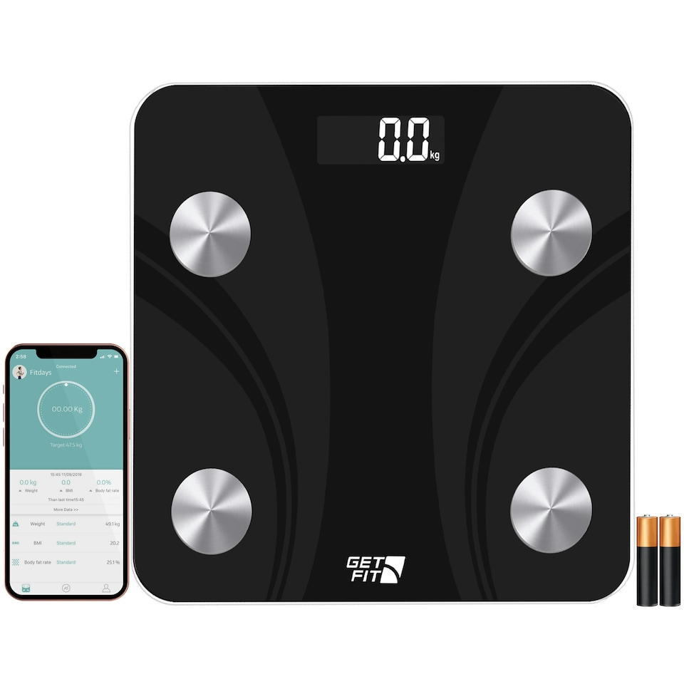image 1 of Get Fit Smart Bathroom Scales - Monitor Weight Loss Digital Body Weighing Scale - Connect to IOS/Android via Bluetooth, LCD Display & Automatic On/Off - Black