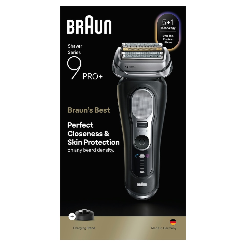 image 1 of Braun Series 9 PRO+ Electric Shaver, Pro SensoAdapt, Charging Stand, 9610S, Black