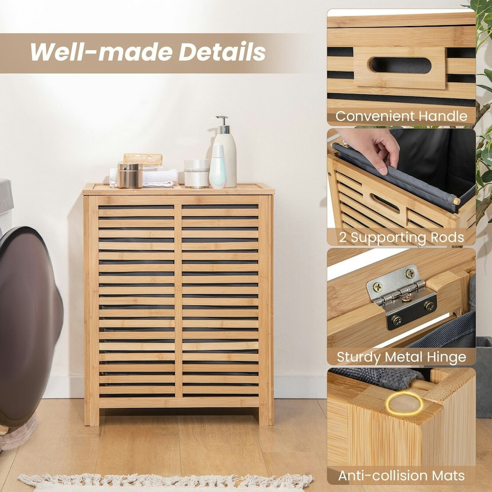 image 1 of COSTWAY 80 L Bamboo Laundry Hamper Clothes Laundry Basket Brown