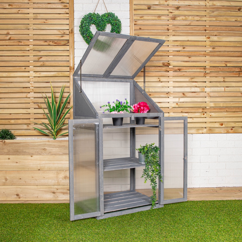 image 1 of Samuel Alexander Wooden Mini Greenhouse Cold Frame - Small Greenhouse Grey H120 x W69 x D49cm