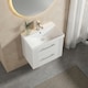 image 3 of Retro 2 Drawer Wall Hung Vanity Unit with Thin-Edge 1 Tap Hole Ceramic Basin - 600mm - Satin White - Balterley White
