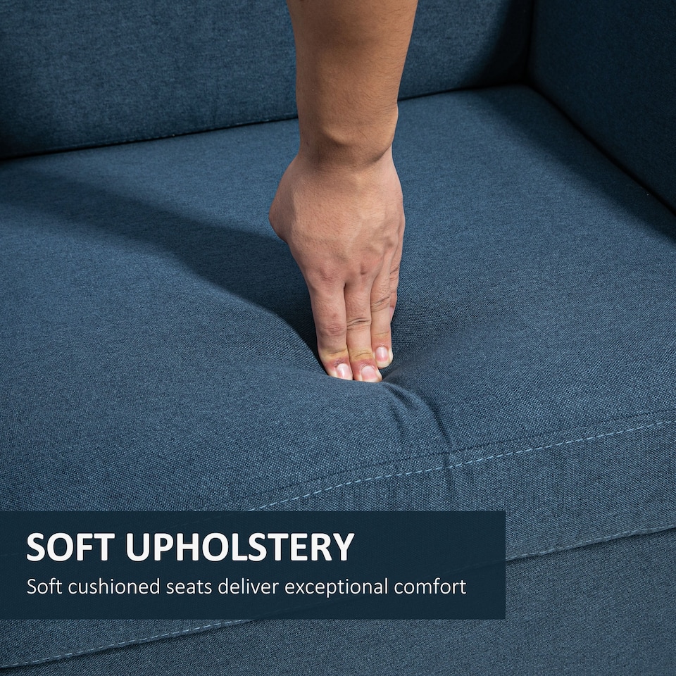 image 1 of HOMCOM 2 Seater Sofa, Compact Loveseat, Linen Upholstered Couch with Wood Legs and Armrest, Small Sofa for Living Room and Home Office Blue