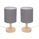 image 3 of ValueLights Nelly Pair of Grey Shade with Wooden Base Bedside Table Lamps