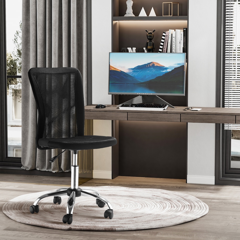 image 1 of Vinsetto Office Chair, Armless Desk Chair, Adjustable Computer Swivel Chair with Rolling Wheels and Mesh Back for Home Work Study, Black