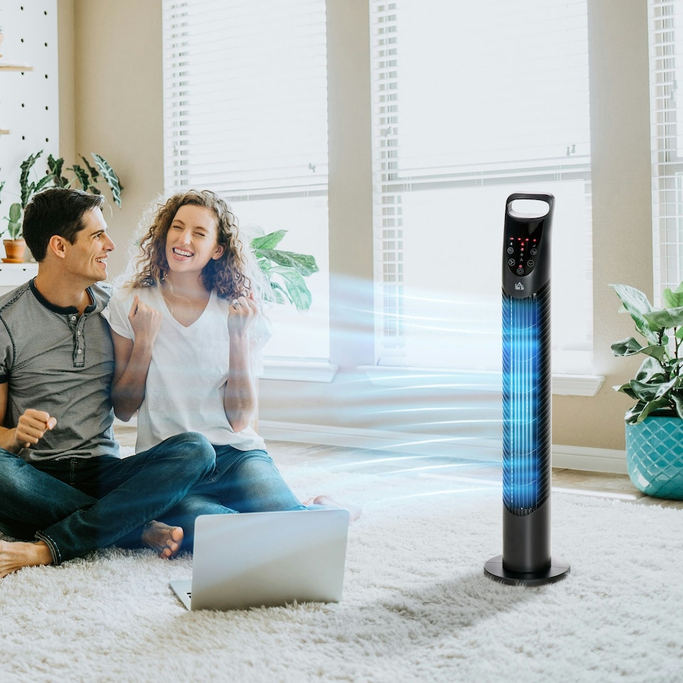 image 1 of HOMCOM 78.5cm Oscillation Tower Fan with Remote Control 40W 3-Speed Wind Black
