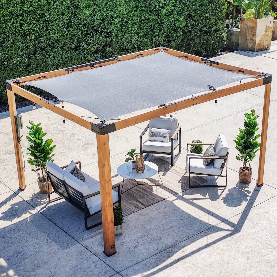 image 1 of Backyard Discovery Brendan Sail Shade Cedar Wood Outdoor Patio Pergola - Brown