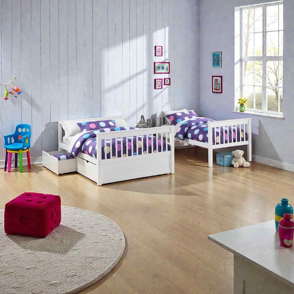 image 1 of White Triple Bunk Bed Sonic Single Over Double 3 Sleeper with Storage Drawers | White | White | Double | 1
