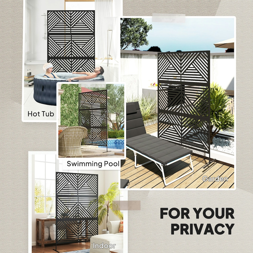image 1 of Outsunny Decorative Outdoor Divider Privacy Panel with Stand, Rhombus Black 