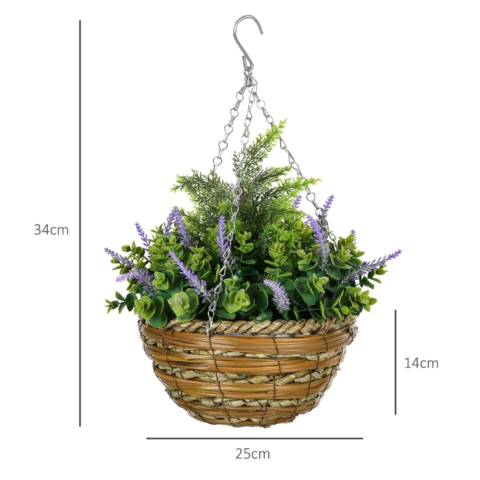 image 1 of Outsunny 2 PCs Artificial Lisianthus Flower Hanging Planter Basket Home