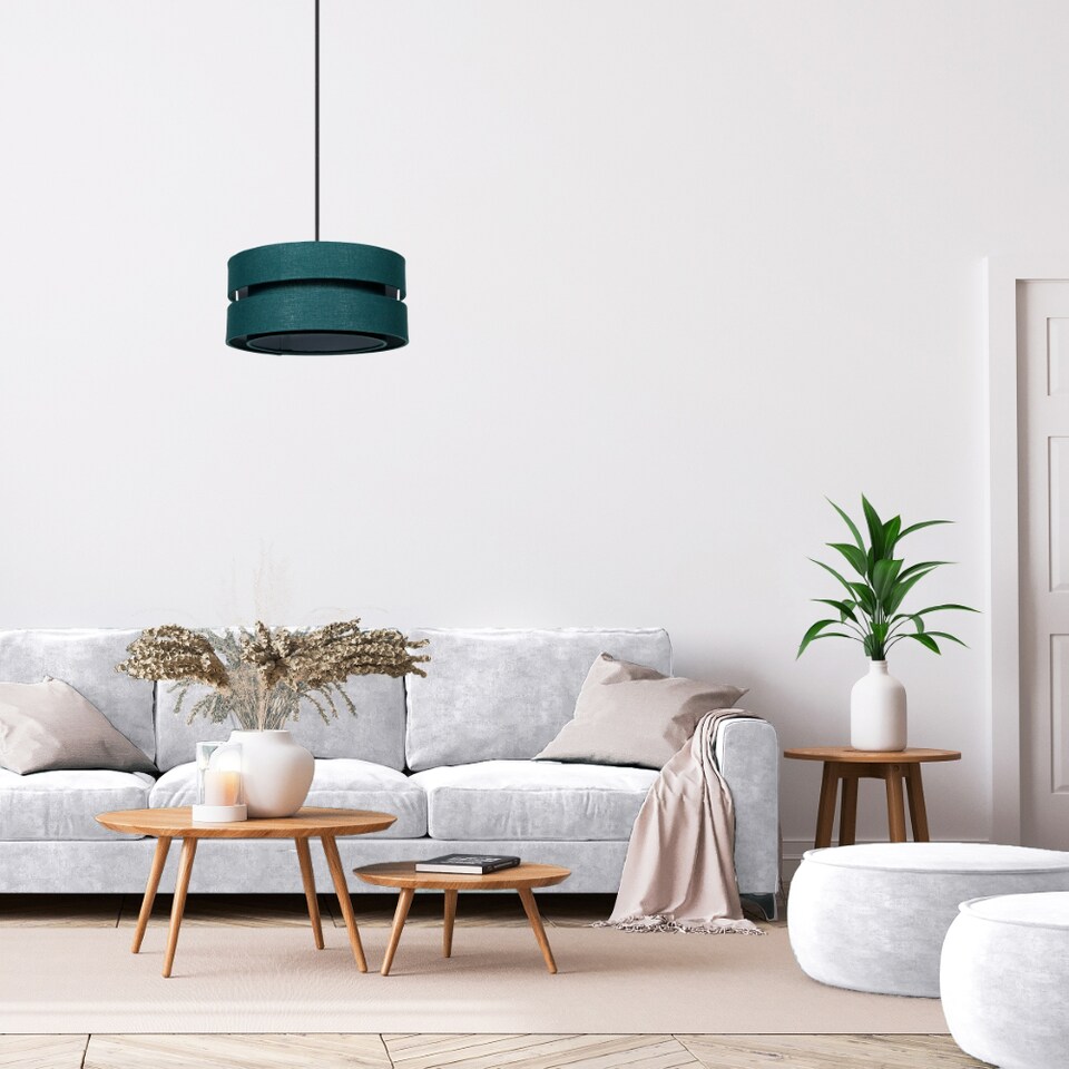 image 1 of Contemporary Quality Green Linen Fabric Triple Tier Ceiling Pendant Light Shade | Green