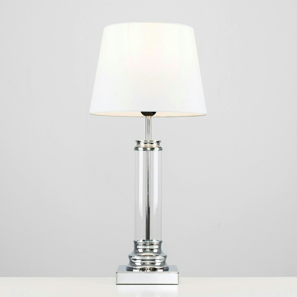 image 1 of ValueLights Pair Of Modern Clear Glass Column Design Touch Table Lamps With White Shades