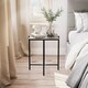 image 3 of Set of 2 Pcs Marble Effect Tops Square Round Side End Coffee Table Metal Frame | Black | Black Square | 1