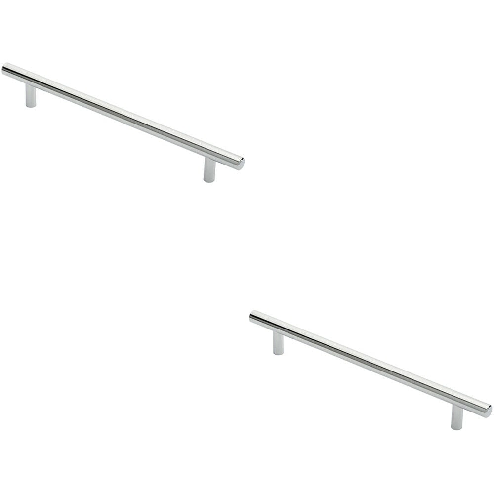 Loops 2x Round T Bar Cabinet Pull Handle 252 x 12mm 192mm Fixing Centres Chrome
