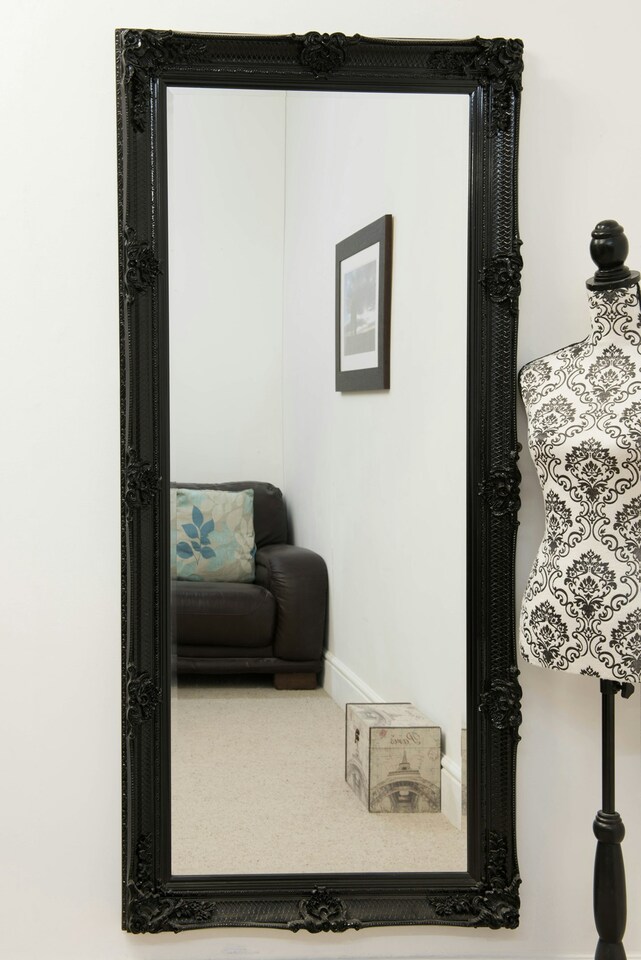 image 1 of Large Black Antique Style Salon Wall Mirror Rectangle 5Ft5 x 2Ft7 165 x 79cm | Black