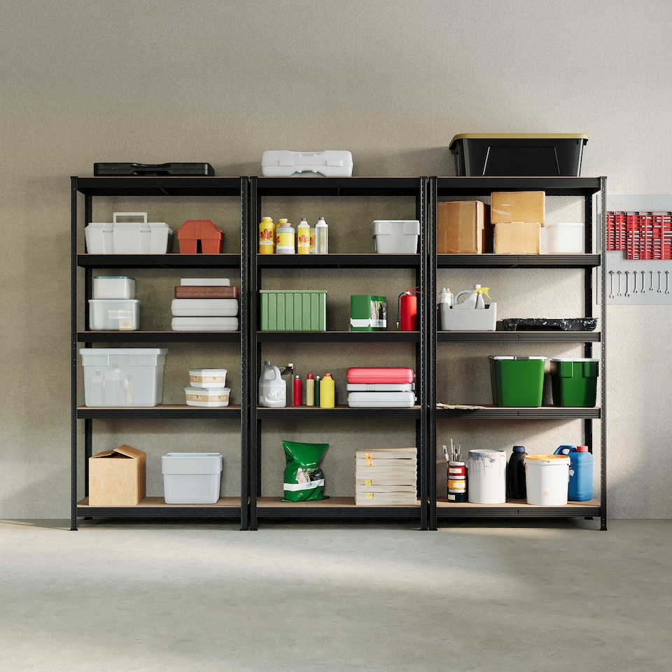 image 1 of Home Vida 5 Tier Large Heavy Duty Garage Shelves Adjustable Steel Shelving Storage Units - Black - Holds Upto 875kg Per Bay - 3 Bays
